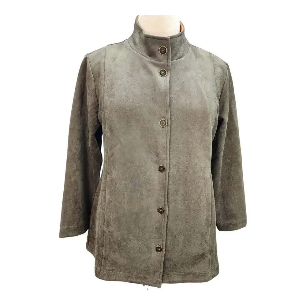 NWT Simply Noelle Jacket Blazer Women L/XL 12-14 Green Orange Faux Suede Militar - Picture 4 of 16